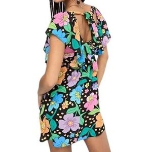 ASOS Festival Floral Multicolor Polka Dot Open Tie Back Mini Dress Women's US 14